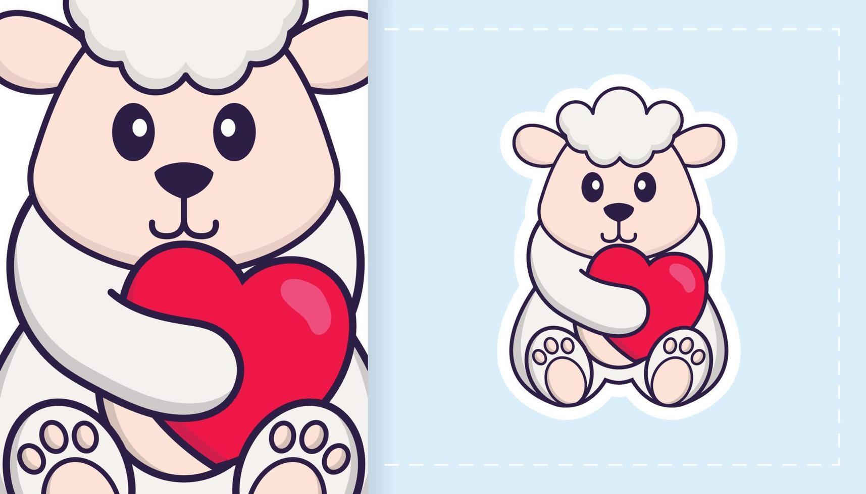Cute sheep mascot character. Can be used for stickers, patches, textiles, paper. Vector illustration