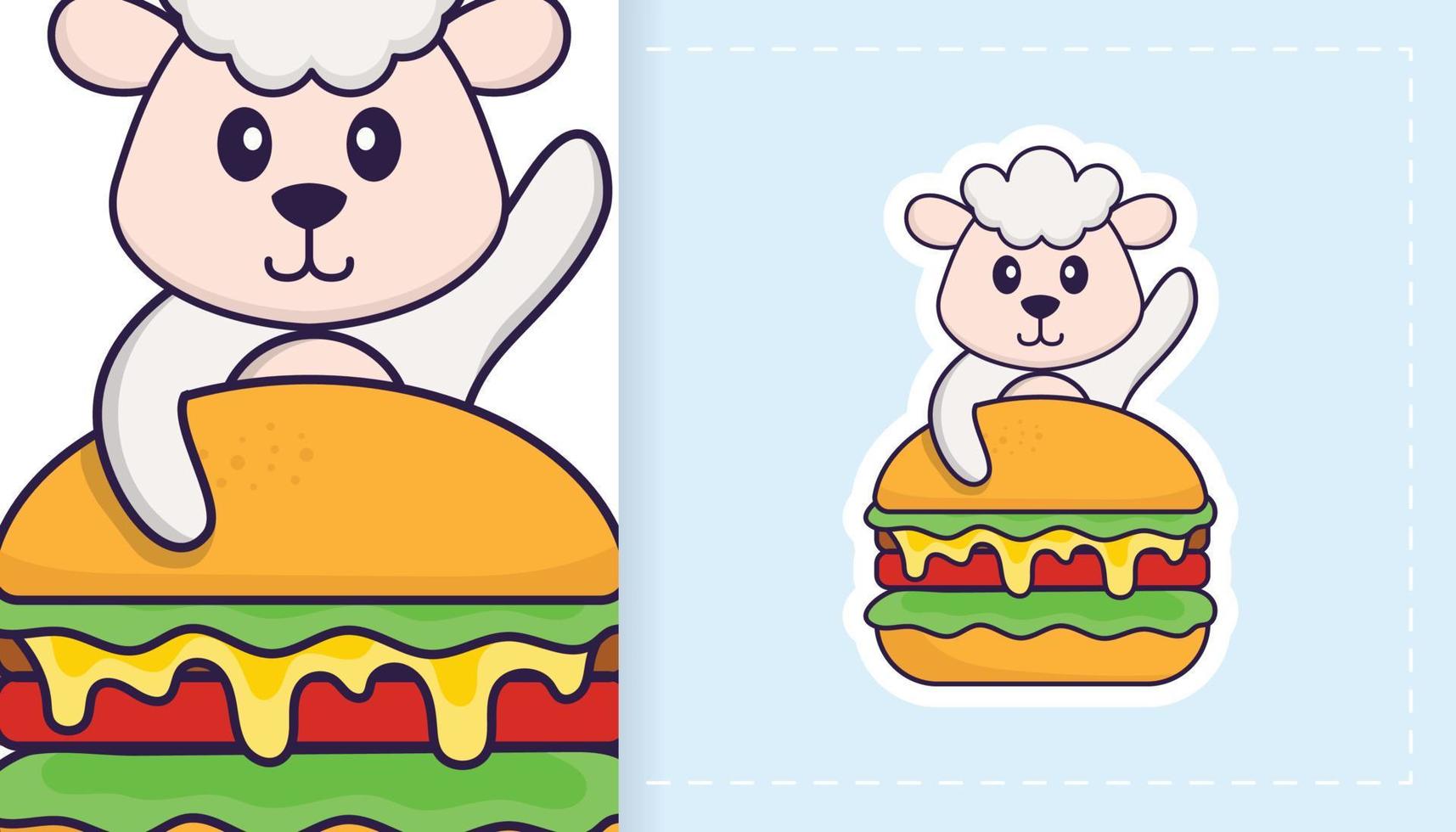 Cute sheep mascot character. Can be used for stickers, patches, textiles, paper. Vector illustration