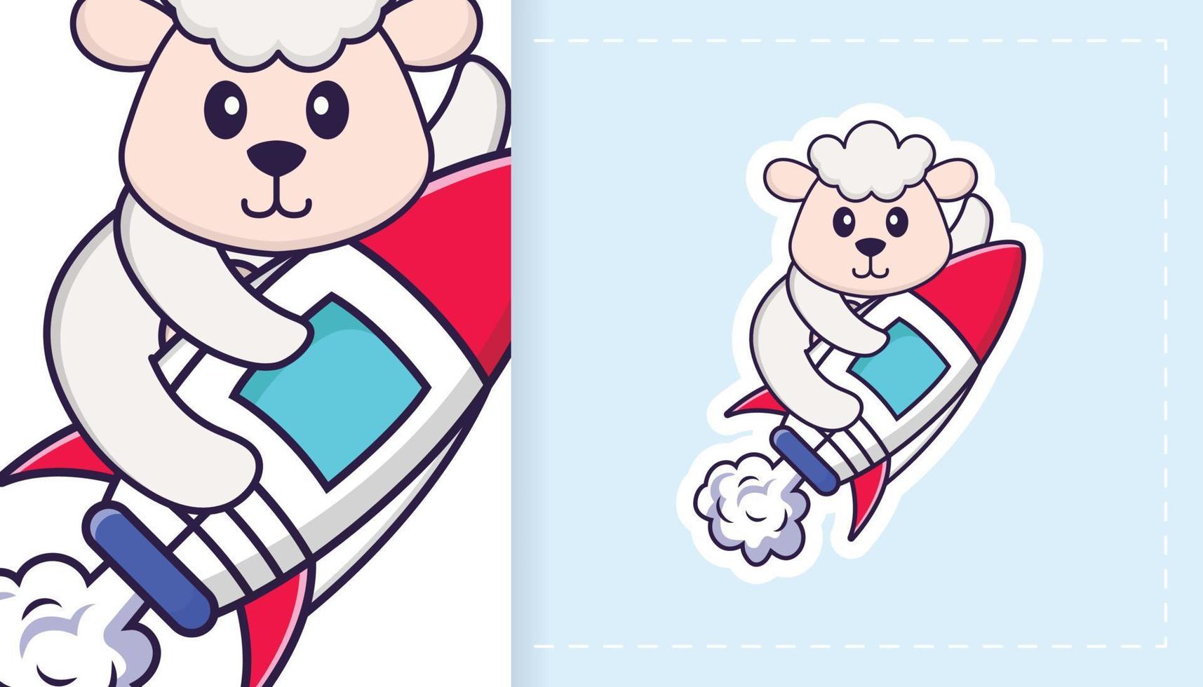 Cute sheep mascot character. Can be used for stickers, patches, textiles, paper. Vector illustration