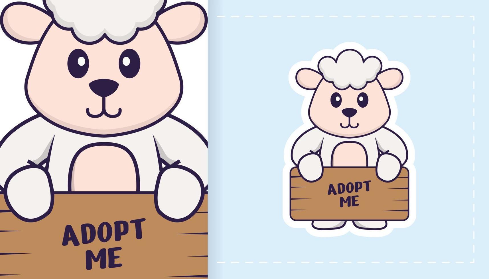 Cute sheep mascot character. Can be used for stickers, patches, textiles, paper. Vector illustration