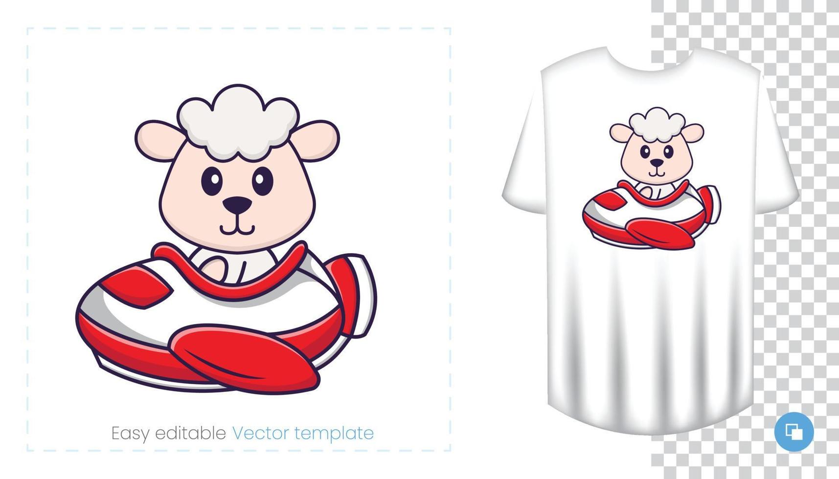 lindo personaje de oveja. estampados en camisetas, sudaderas, fundas para móviles, souvenirs. Ilustración de vector aislado sobre fondo blanco.