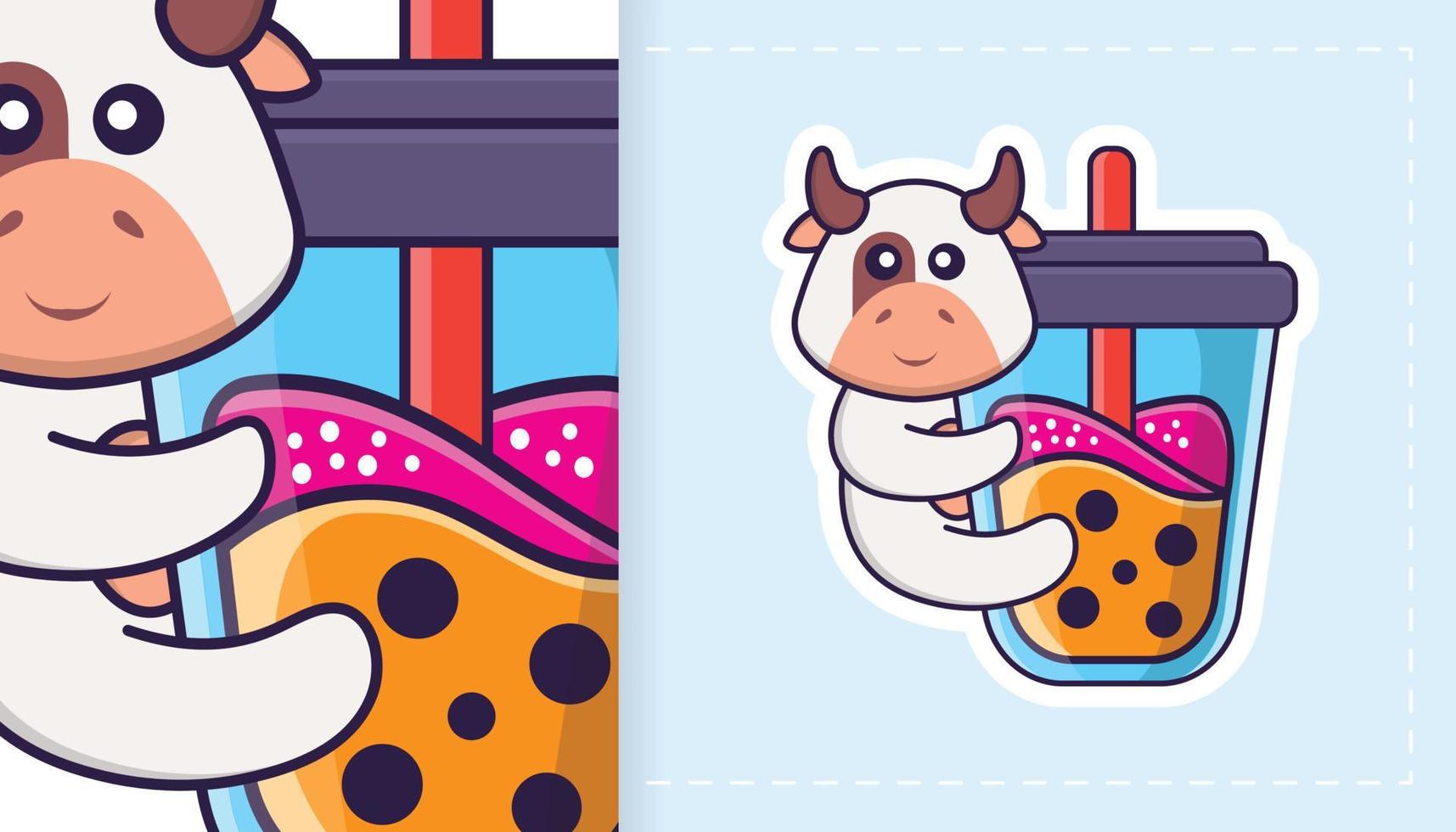 Cute cow mascot character. Can be used for stickers, patches, textiles, paper. Vector illustration