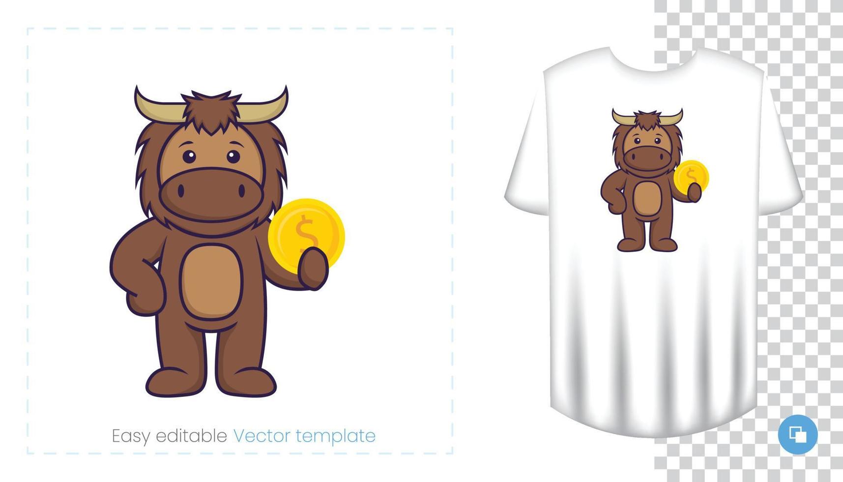 lindo personaje de mascota de toro. Se puede utilizar en pegatinas, parches, textiles, papel, telas y otros. vector