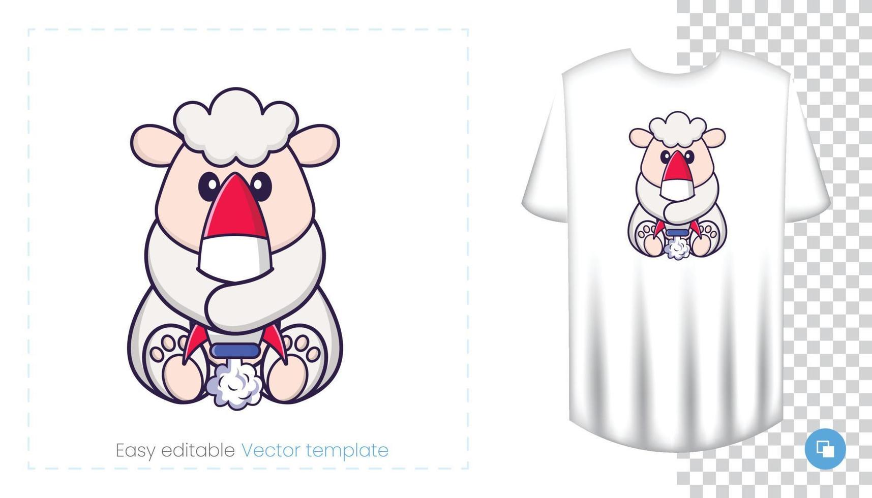 lindo personaje de oveja. estampados en camisetas, sudaderas, fundas para móviles, souvenirs. Ilustración de vector aislado sobre fondo blanco.