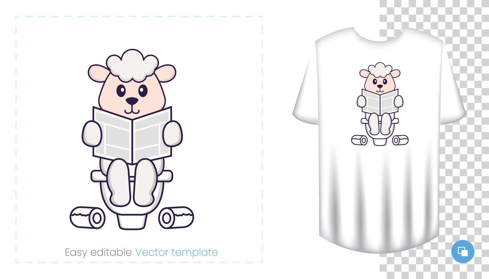 Cute sheep character. Prints on T-shirts, sweatshirts, cases for mobile phones, souvenirs. Isolated vector illustration on white background.