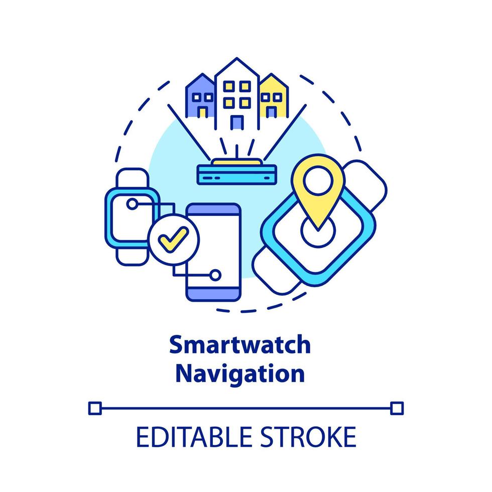 icono de concepto de navegación de SmartWatch. dispositivos para controlar el transporte público. Gps personales gadgets idea abstracta ilustración de línea fina. dibujo de color de contorno aislado vectorial. trazo editable vector