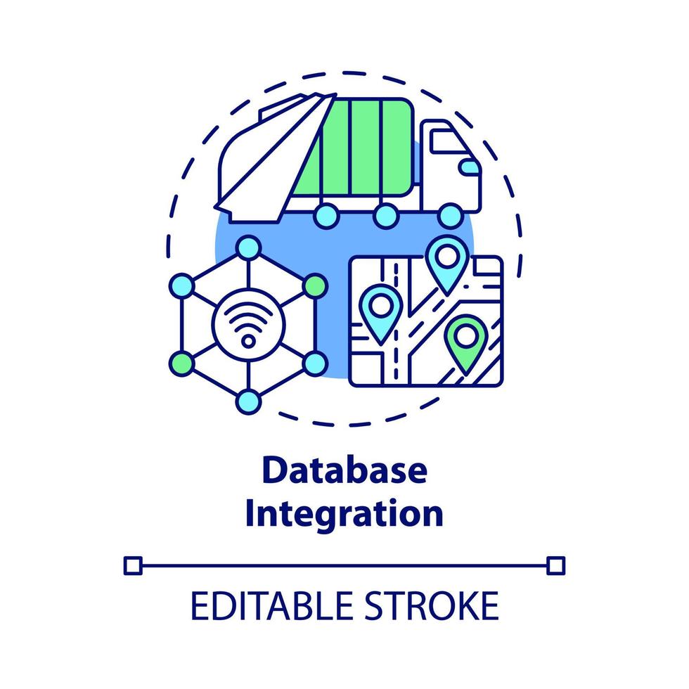 Database integration concept icon. Urban services work organization. City digital management abstract idea thin line illustration. Vector isolated outline color drawing. Editable stroke