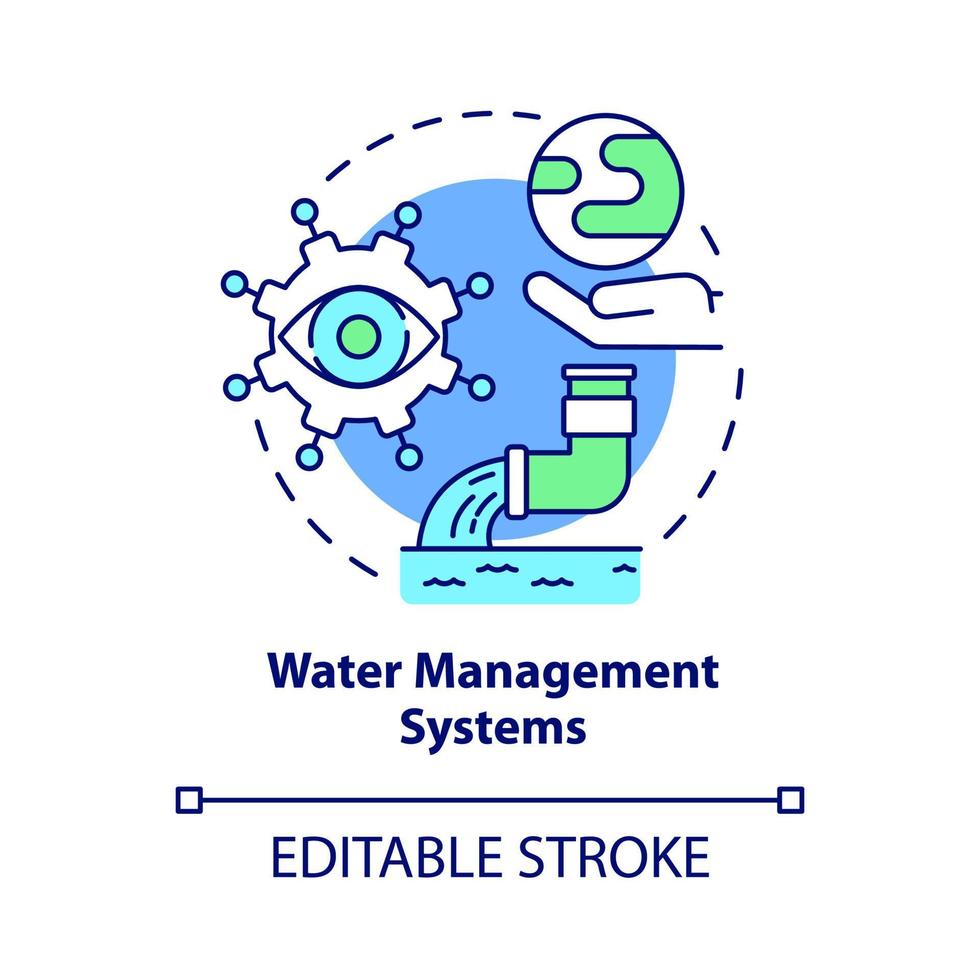 Water management system concept icon. Control of water resources movement. Urban service database abstract idea thin line illustration. Vector isolated outline color drawing. Editable stroke