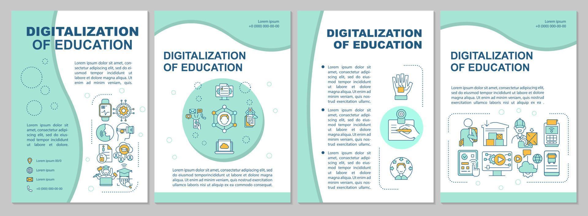Digitalization of education system brochure template. E-learning. Flyer, booklet, leaflet print, cover design with linear icons. Vector layouts for presentation, annual reports, advertisement pages