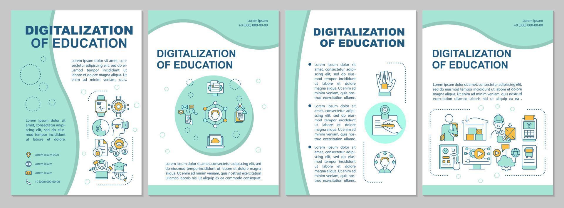 digitalización de la plantilla de folleto del sistema educativo. e-learning. folleto, folleto, impresión de folletos, diseño de portada con iconos lineales. diseños vectoriales para presentaciones, informes anuales, páginas publicitarias vector