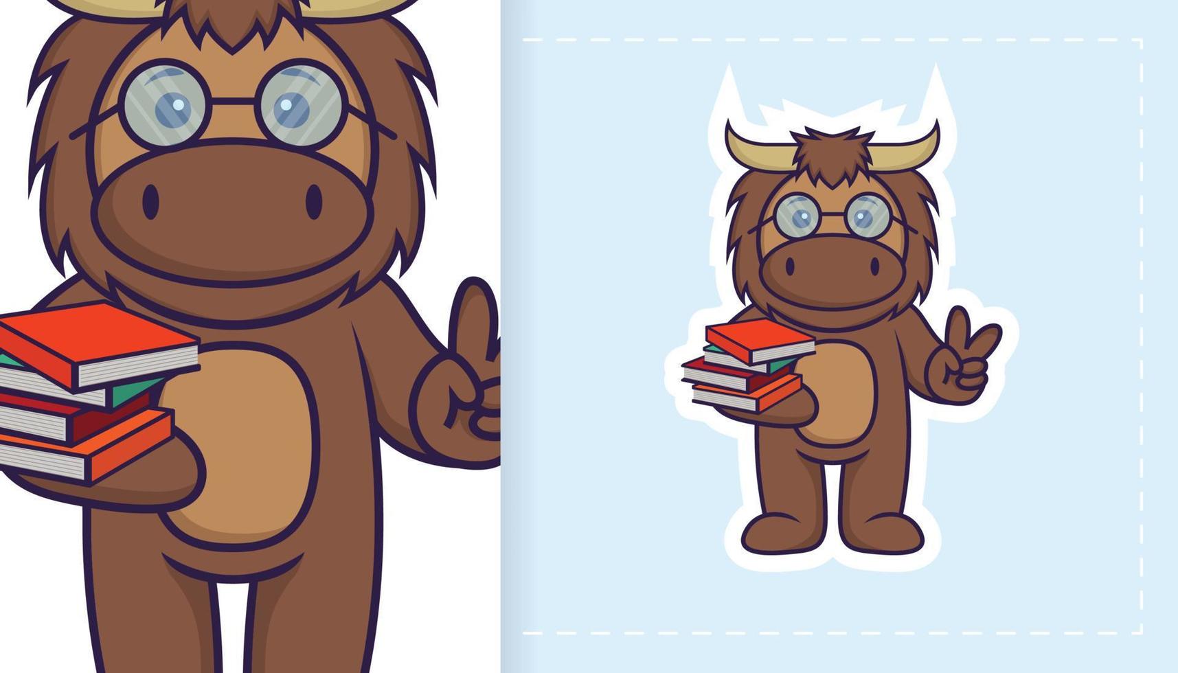 Cute bull mascot character. Can be used for stickers, patches, textiles, paper. Vector illustration