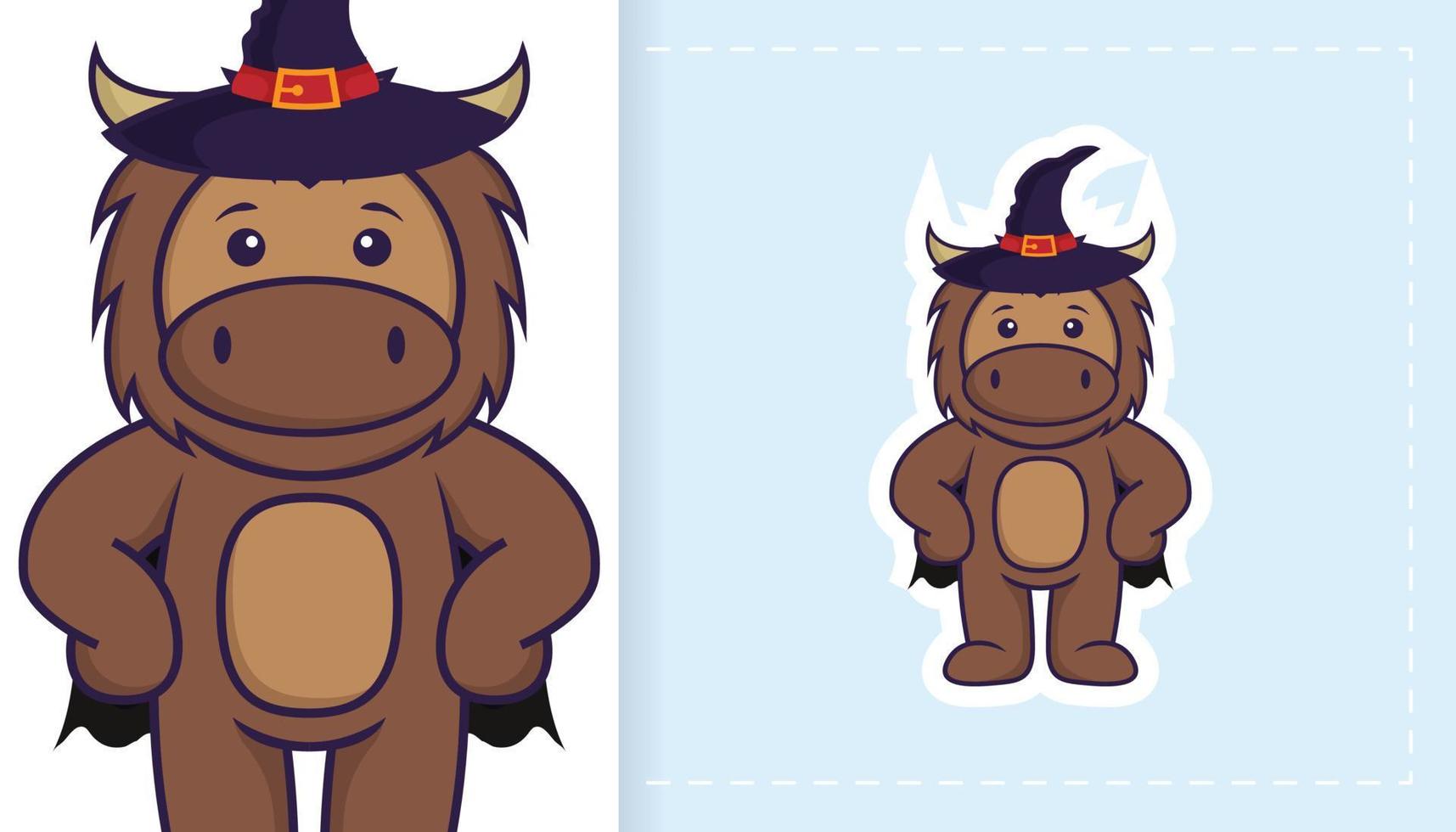 Cute bull mascot character. Can be used for stickers, patches, textiles, paper. Vector illustration