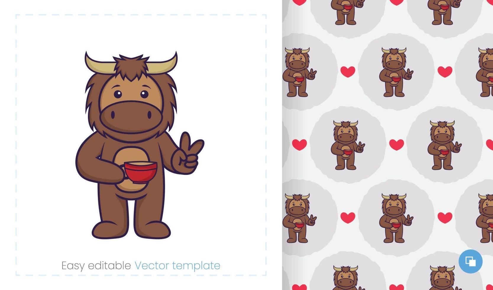 Cute bull mascot character. Can be used on stickers, patches, textiles, paper, cloth and others. vector