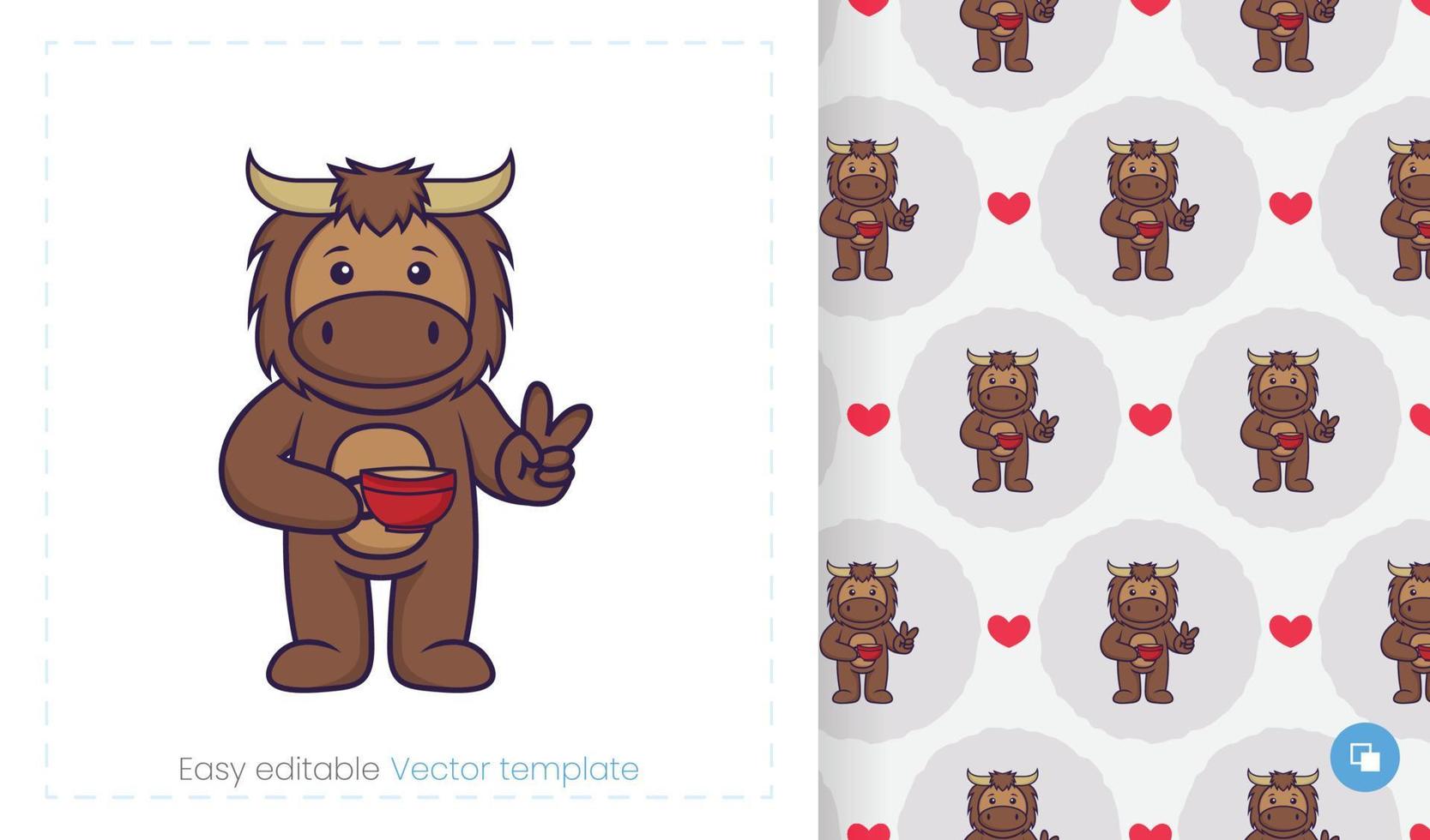 Cute bull mascot character. Can be used on stickers, patches, textiles, paper, cloth and others. vector