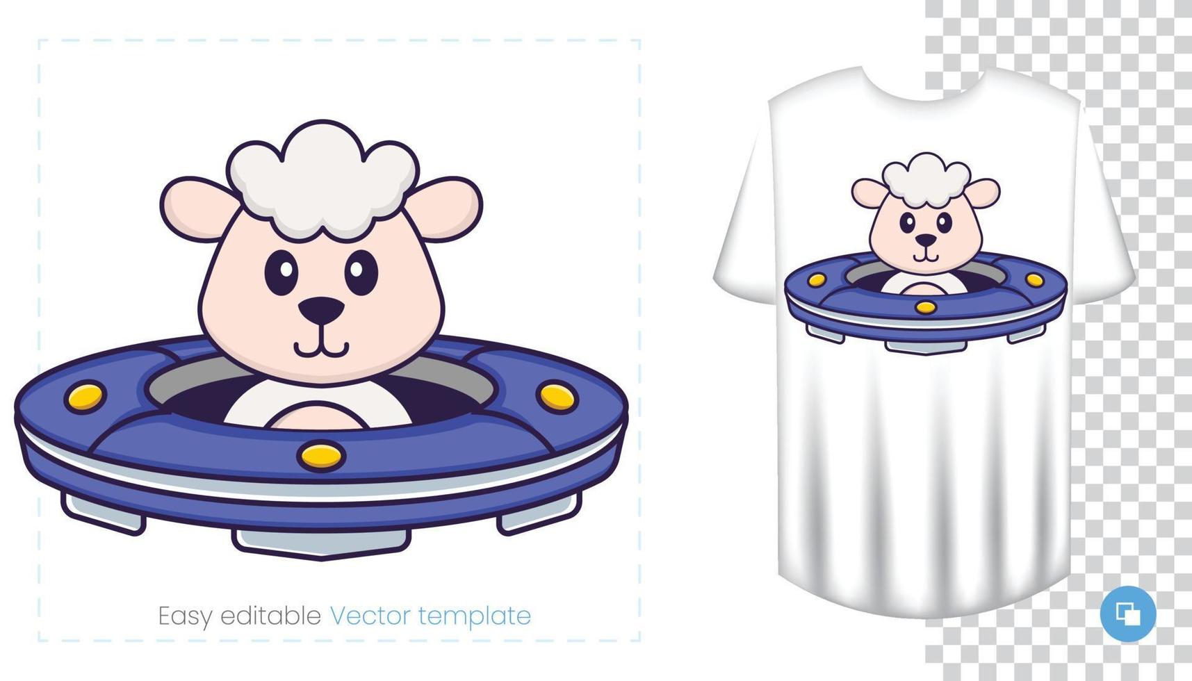 Cute sheep character. Prints on T-shirts, sweatshirts, cases for mobile phones, souvenirs. Isolated vector illustration on white background.