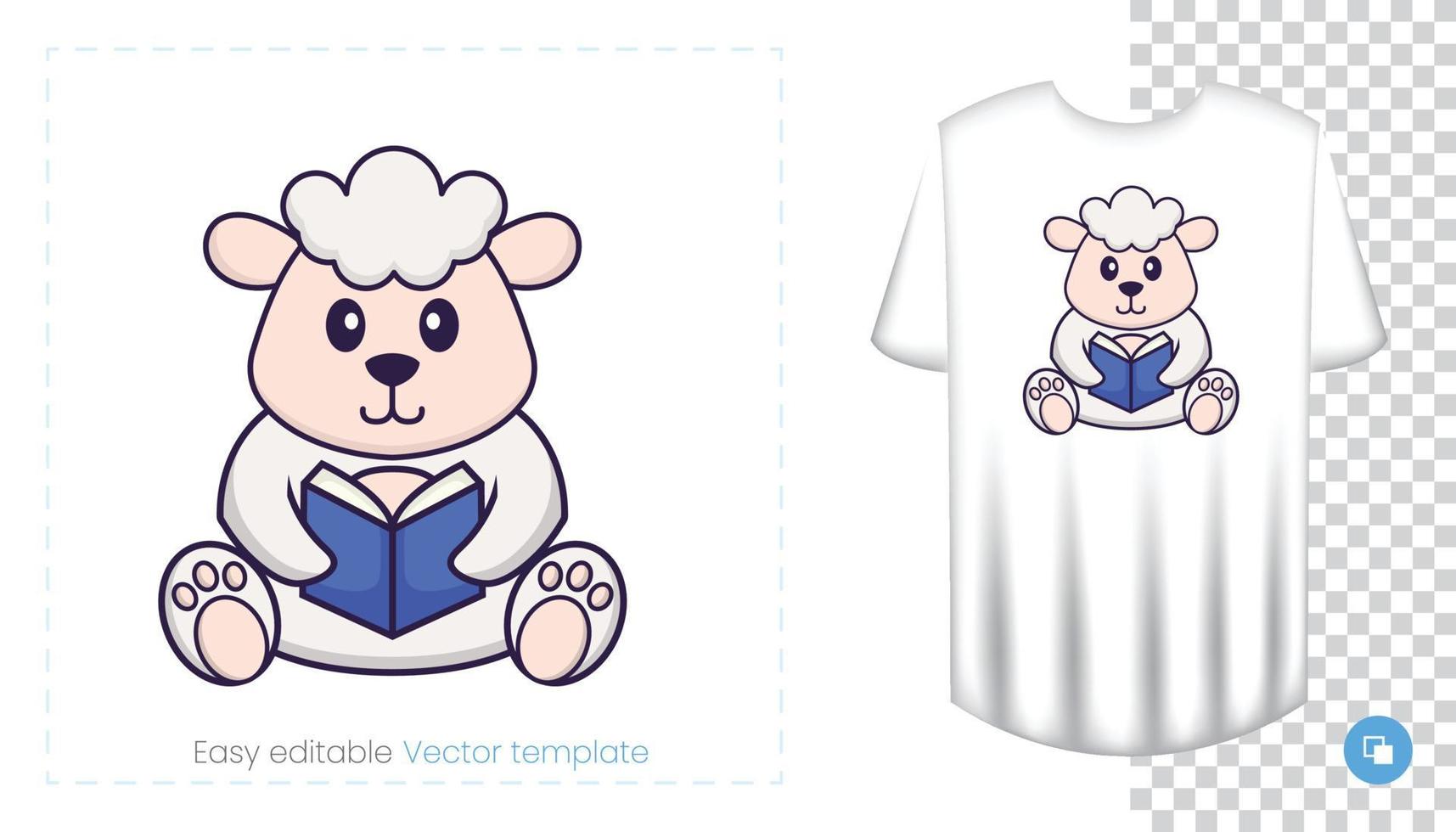 lindo personaje de oveja. estampados en camisetas, sudaderas, fundas para móviles, souvenirs. Ilustración de vector aislado sobre fondo blanco.