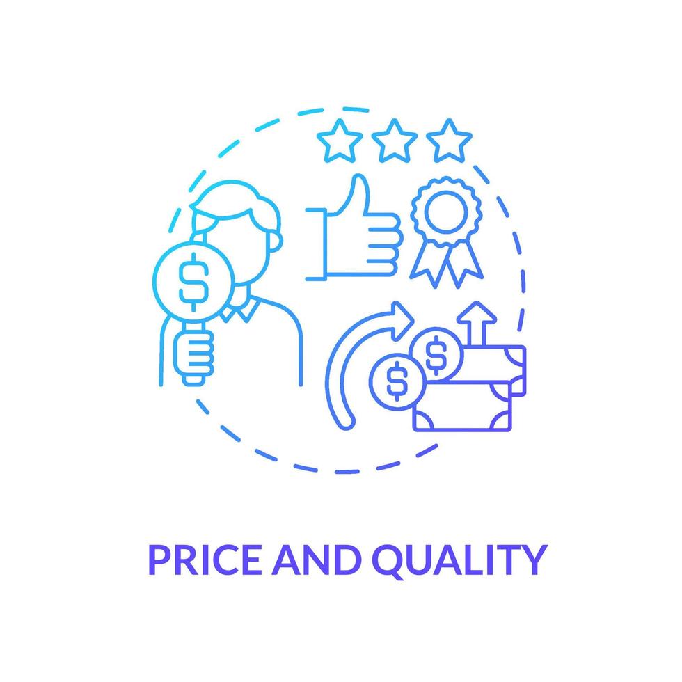 Price and quality blue gradient concept icon. Customer satisfaction level from purchased goods. Operations managment abstract idea thin line illustration. Vector isolated outline color drawing