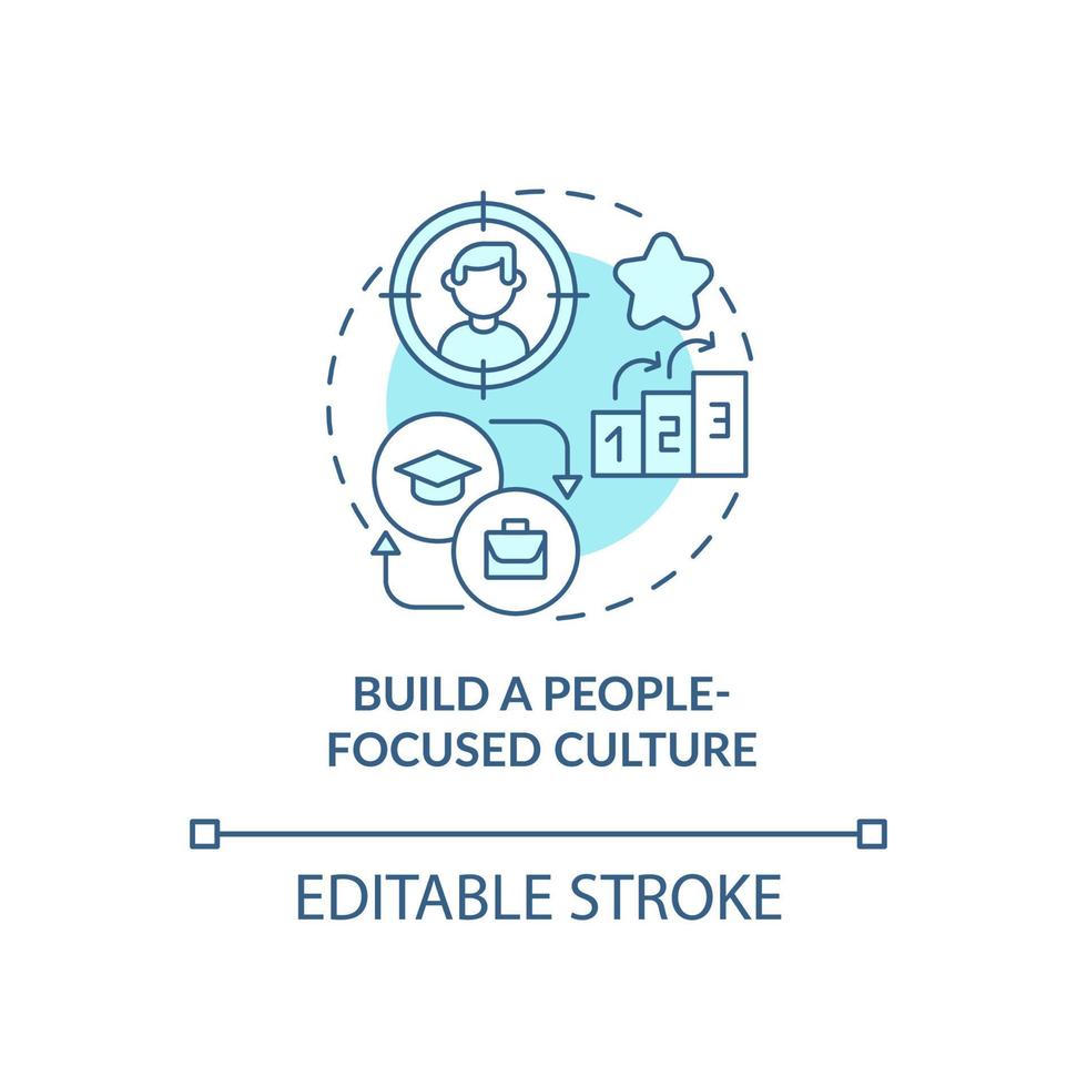 Build people focused culture blue concept icon. Attract talents abstract idea thin line illustration. Comfortable environment. Valued workers. Vector isolated outline color drawing. Editable stroke