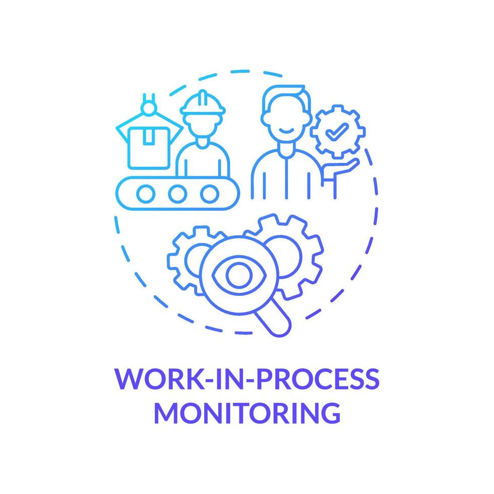 Work in process monitoring blue gradient concept icon. Controlling efficiency of production. Operations managment abstract idea thin line illustration. Vector isolated outline color drawing