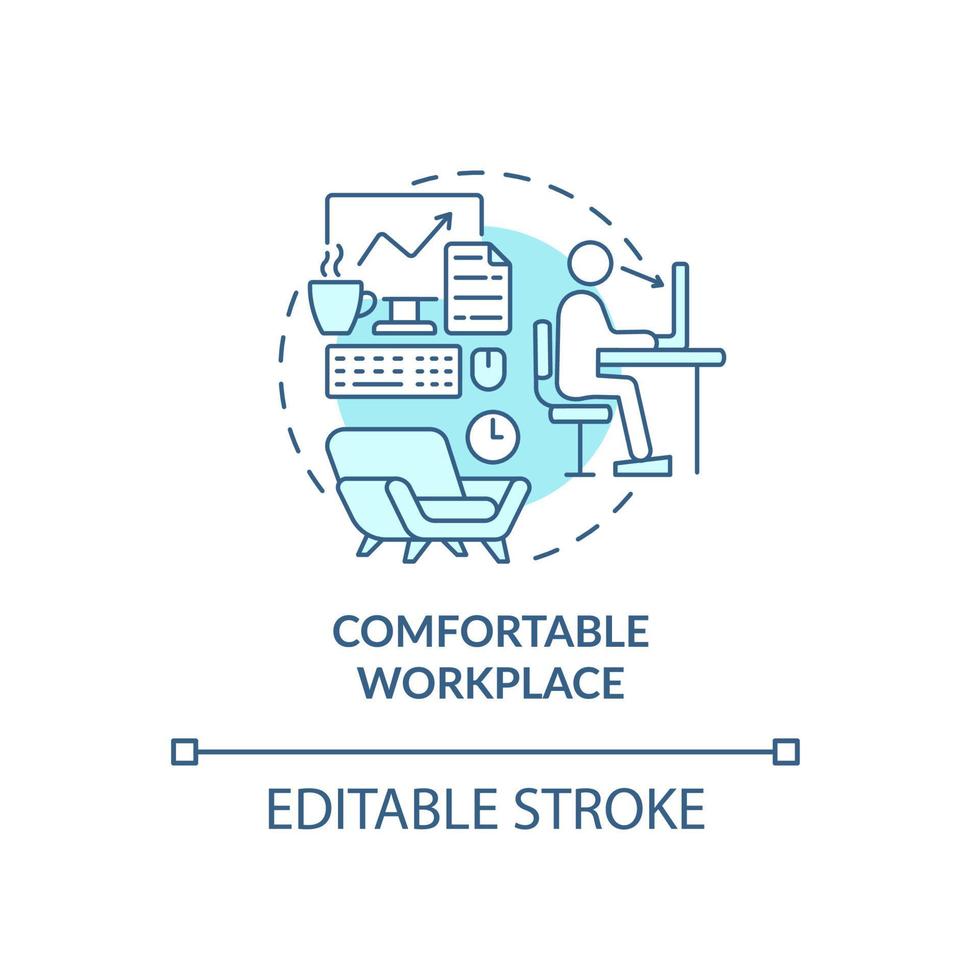 Comfortable workplace blue concept icon. Employee perks abstract idea thin line illustration. Workspace environment. Work benefits. Vector isolated outline color drawing. Editable stroke