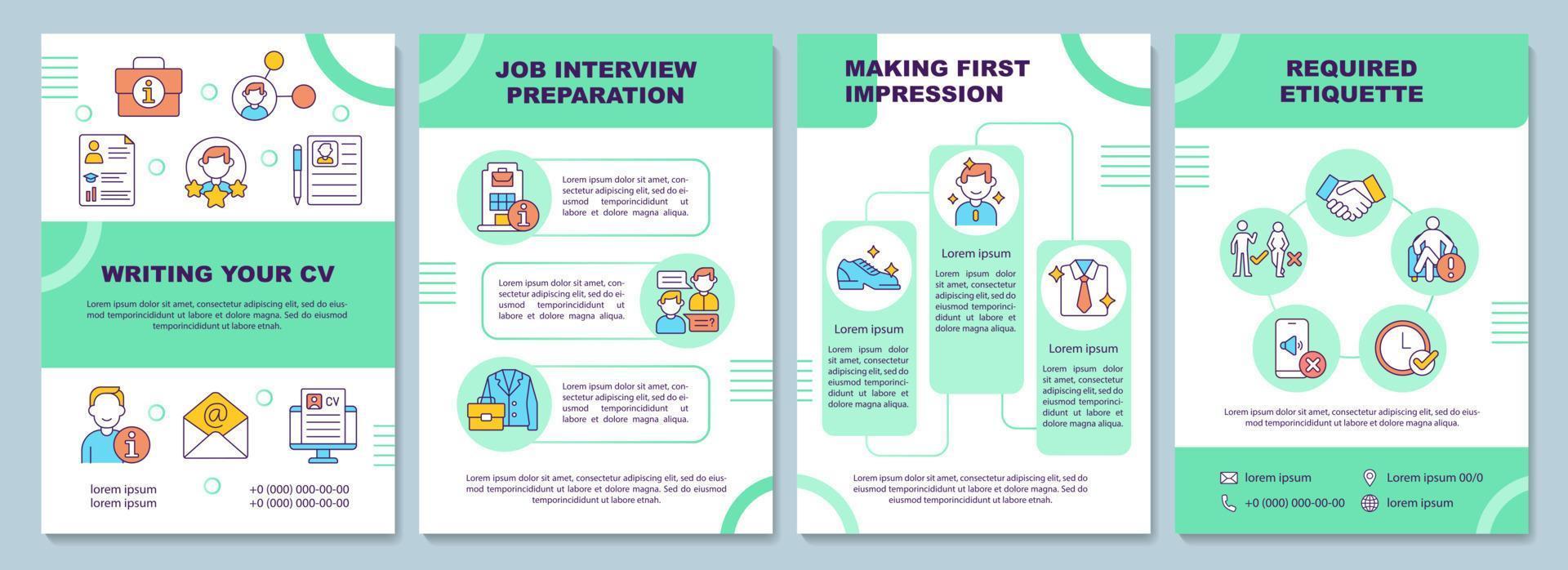 Job interview brochure template. Candidate interviewing. Flyer, booklet, leaflet print, cover design with linear icons. Vector layouts for presentation, annual reports, advertisement pages