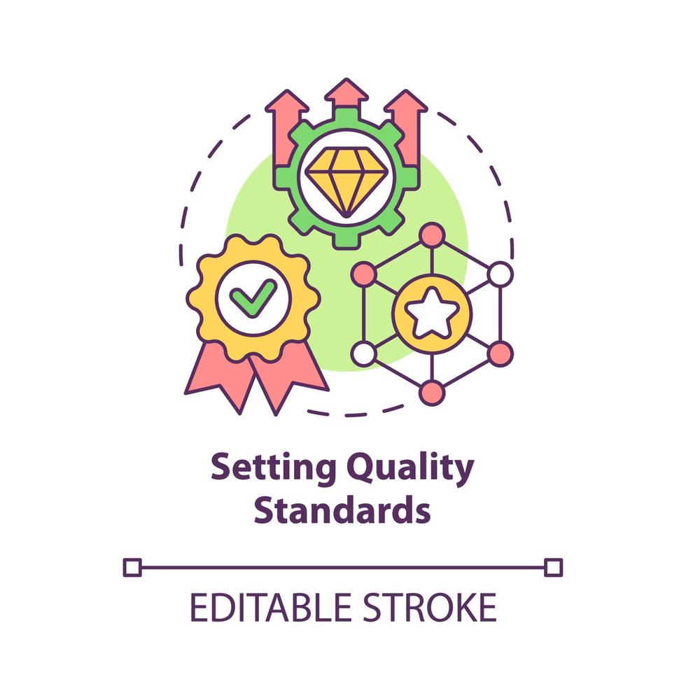 Setting quality standarts concept icon. Performance control. Service guarantee for customer. Brand planning abstract idea thin line illustration. Vector isolated outline color drawing. Editable stroke