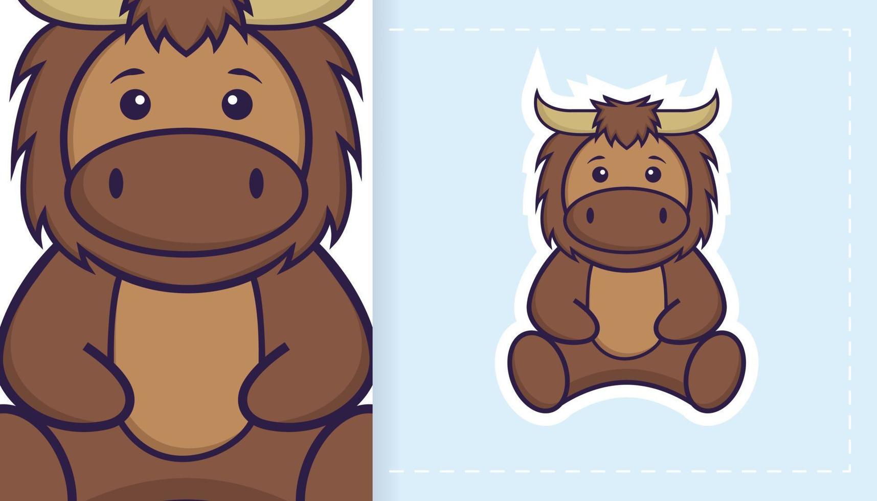 Cute bull mascot character. Can be used for stickers, patches, textiles, paper. Vector illustration