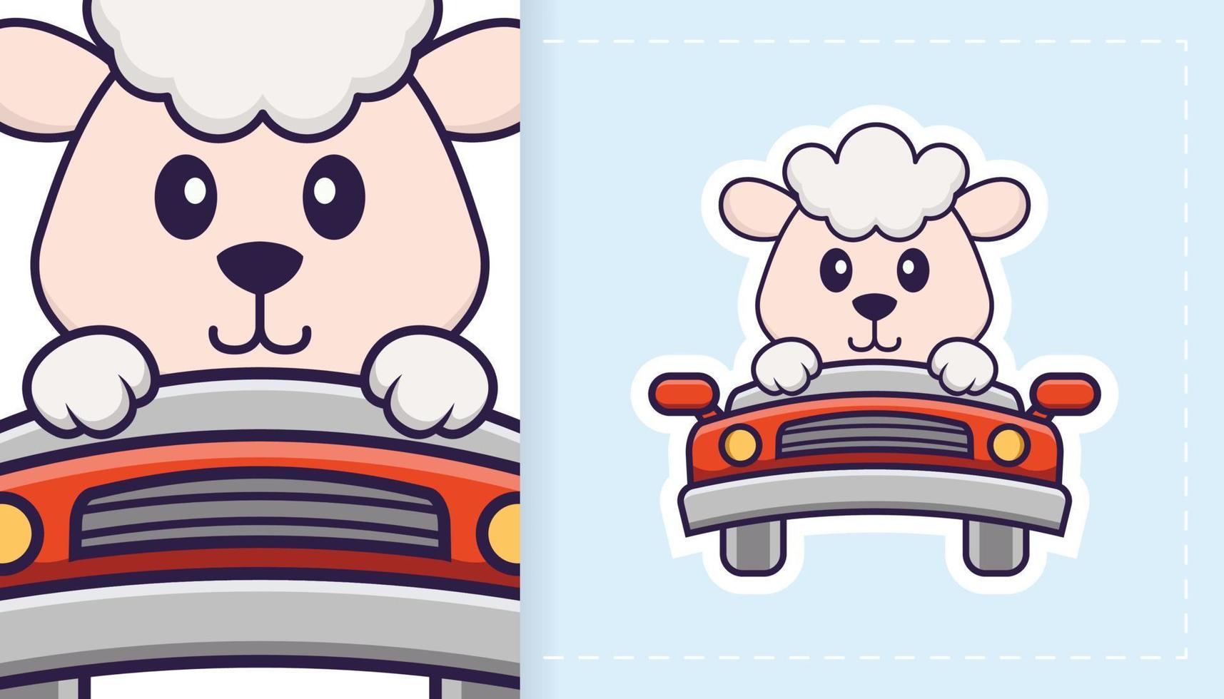 Cute sheep mascot character. Can be used for stickers, patches, textiles, paper. Vector illustration