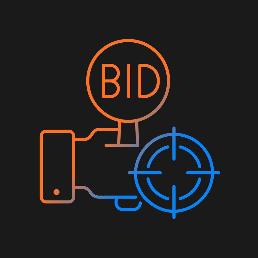 Auction sniping gradient vector icon for dark theme. Bidding competition online. Sniping software. Overbid rivals. Thin line color symbol. Modern style pictogram. Vector isolated outline drawing