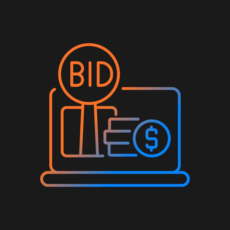 Online auction gradient vector icon for dark theme. Electronic commerce. Highest bid wins. Online marketplace. Thin line color symbol. Modern style pictogram. Vector isolated outline drawing