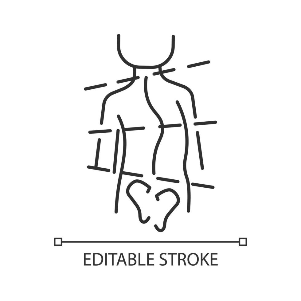 icono lineal de escoliosis idiopática. curvatura anormal de la columna. deformación de la columna vertebral. problemas de columna. Ilustración personalizable de línea fina. símbolo de contorno. dibujo de contorno aislado vectorial. trazo editable vector