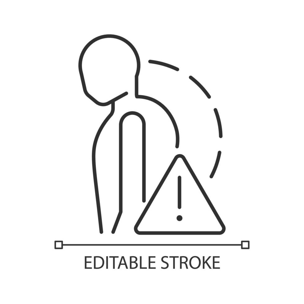 Severe stiff scoliosis linear icon. Rigid scoliosis. Complex spine curvature. Spinal deformities. Thin line customizable illustration. Contour symbol. Vector isolated outline drawing. Editable stroke