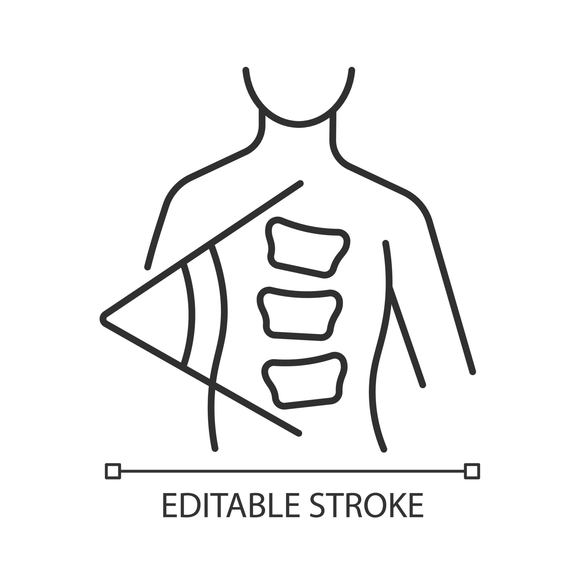 icono lineal del método Cobb. ángulo de Cobb. Medición del grado de