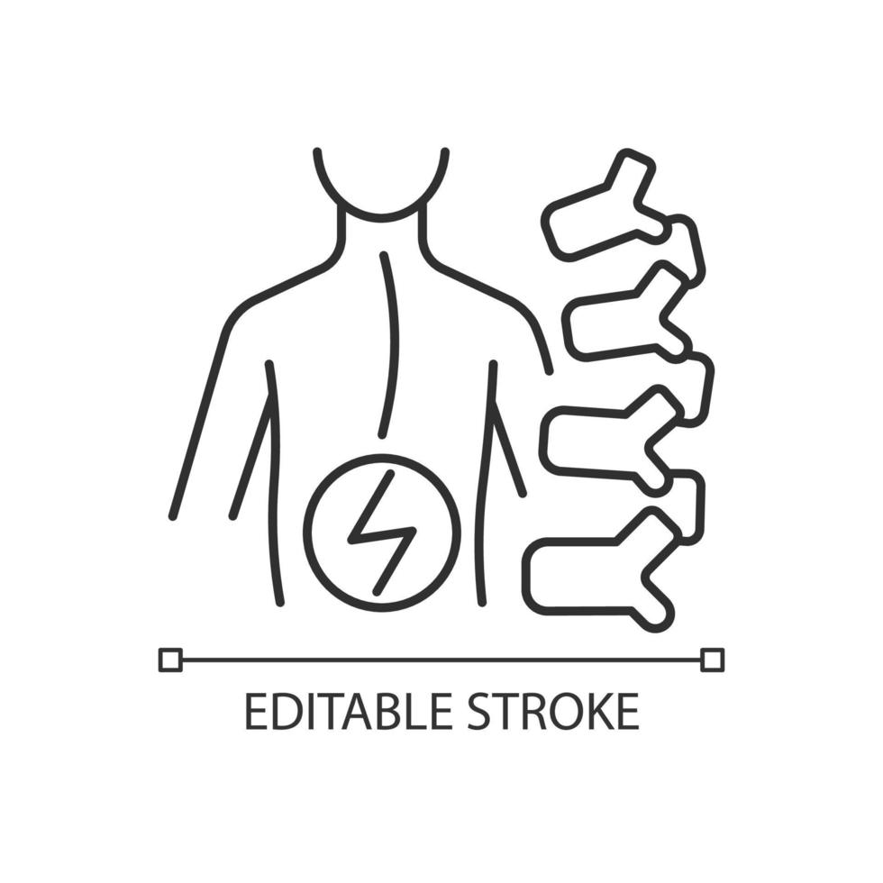 Degenerative scoliosis linear icon. Adult onset scoliosis. Spine curvature. Spinal bone disorder. Thin line customizable illustration. Contour symbol. Vector isolated outline drawing. Editable stroke