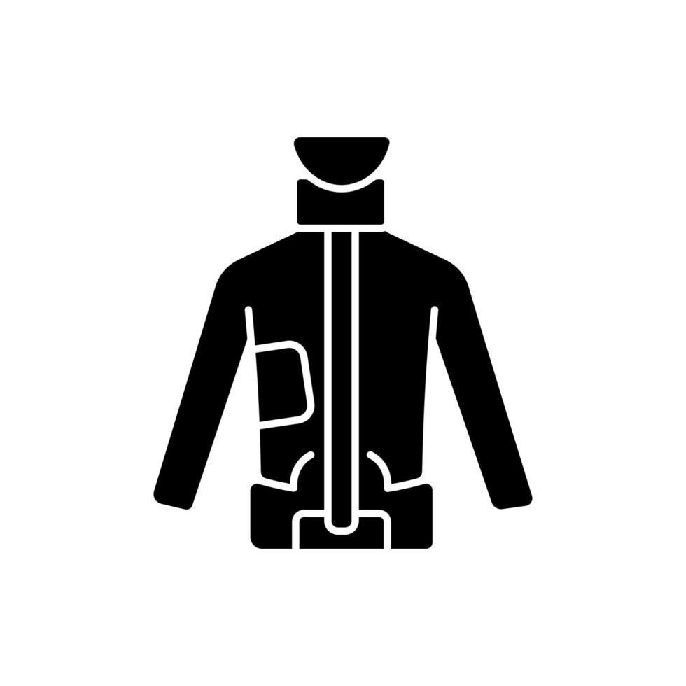 Milwaukee brace black glyph icon. Active corrective spinal orthosis. Spine deformation preventing corset. Nonsurgical treatment. Silhouette symbol on white space. Vector isolated illustration