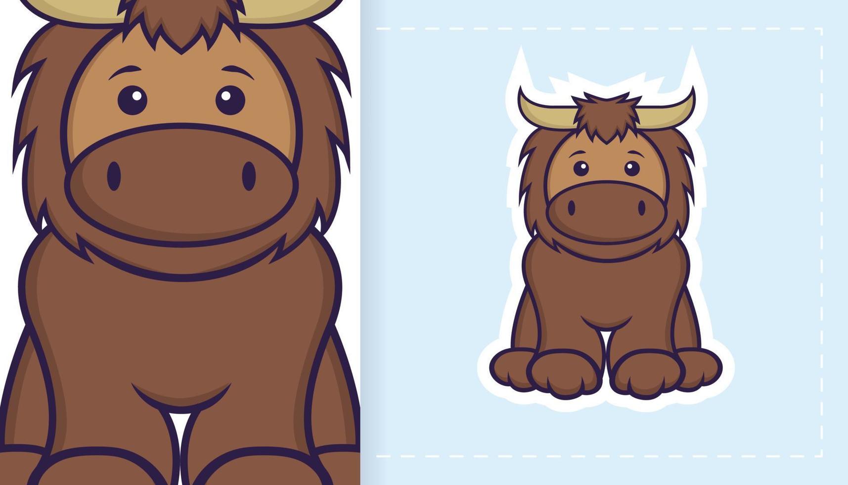 Cute bull mascot character. Can be used for stickers, patches, textiles, paper. Vector illustration