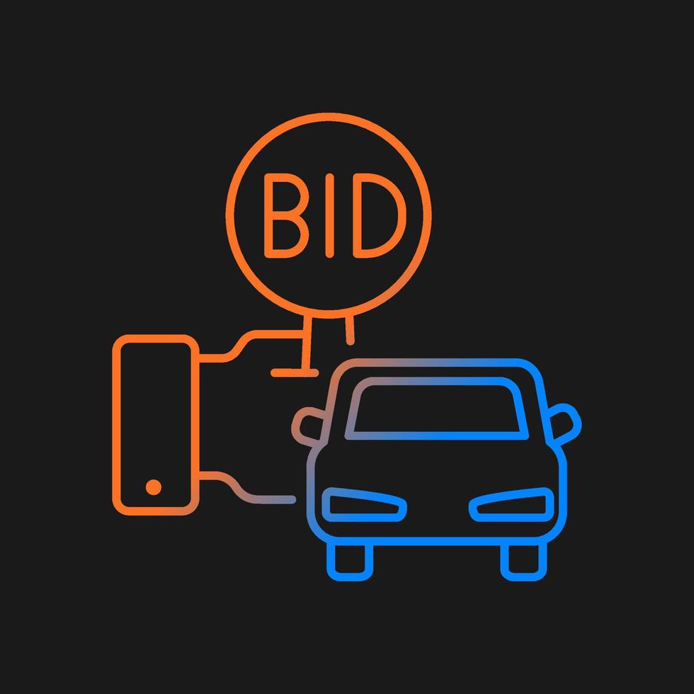 Vehicle auction gradient vector icon for dark theme. Bidding paddle. Auto selling. Bargaining win. Highest offer wins. Thin line color symbol. Modern style pictogram. Vector isolated outline drawing