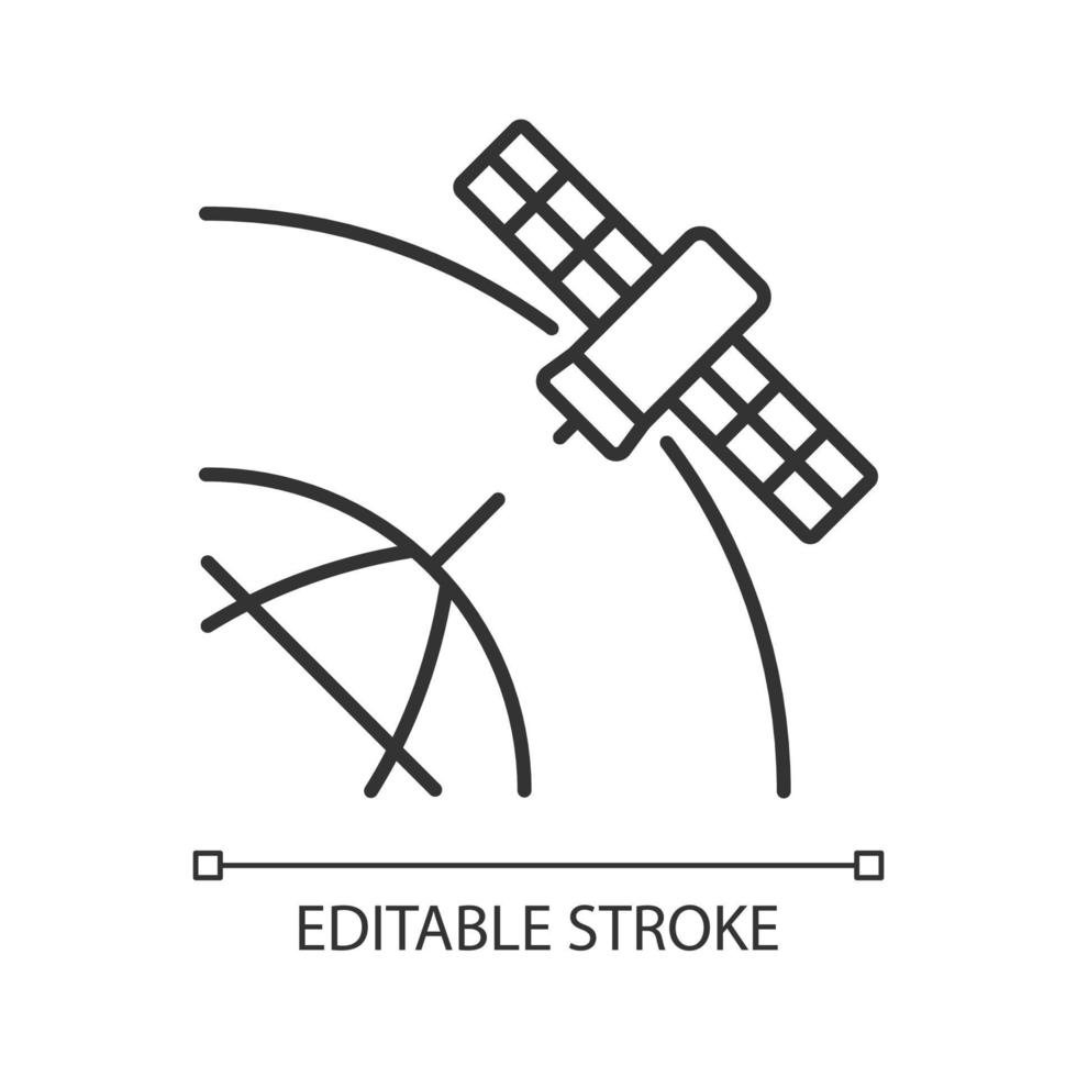 icono lineal de satélite polar. satélite artificial que investiga la superficie del polo, magnetosfera. Ilustración personalizable de línea fina. símbolo de contorno. dibujo de contorno aislado vectorial. trazo editable vector