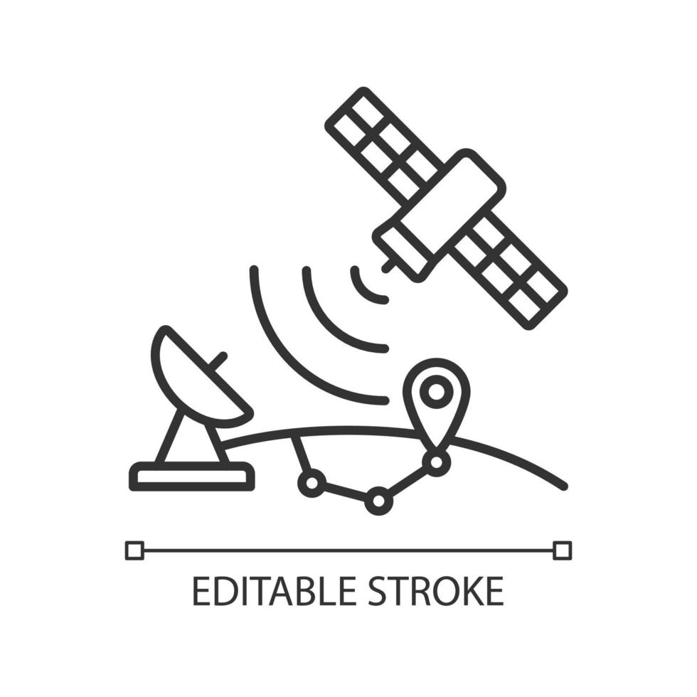 Global Positioning System linear icon. Satellite-based radionavigation system. Thin line customizable illustration. Contour symbol. Vector isolated outline drawing. Editable stroke