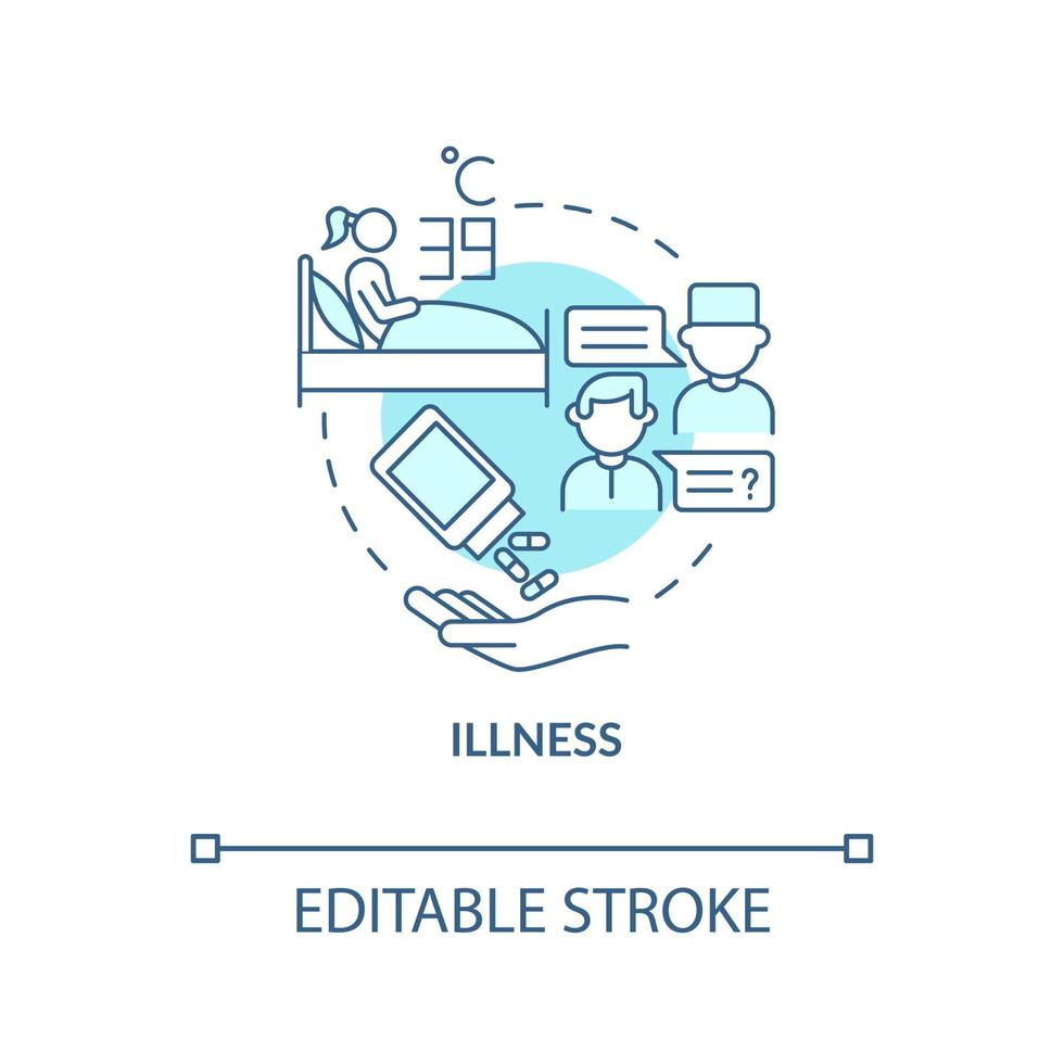 Illness blue concept icon. Extra water consumption is required. Infection and flu dehydration. Rehydration abstract idea thin line illustration. Vector isolated outline color drawing. Editable stroke