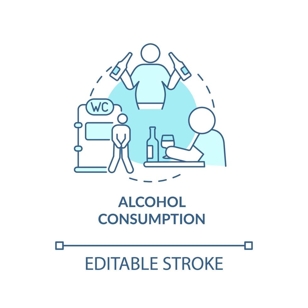 Alcohol consumption blue concept icon. Spirits consumption leads to water loss. Intoxication consequences abstract idea thin line illustration. Vector isolated outline color drawing. Editable stroke