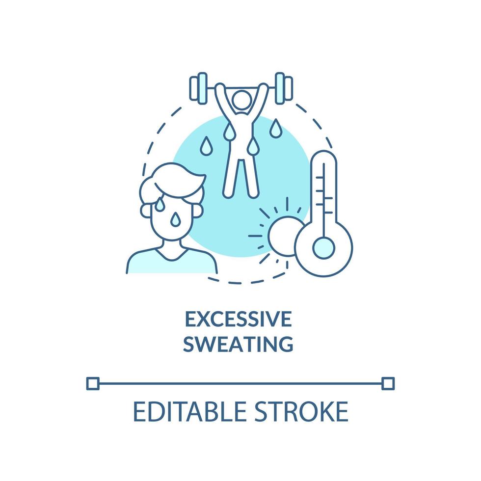 Excessive sweating blue concept icon. Hot weather leads to sweating and heatstroke. Exercising. Dehydration abstract idea thin line illustration. Vector isolated outline color drawing. Editable stroke