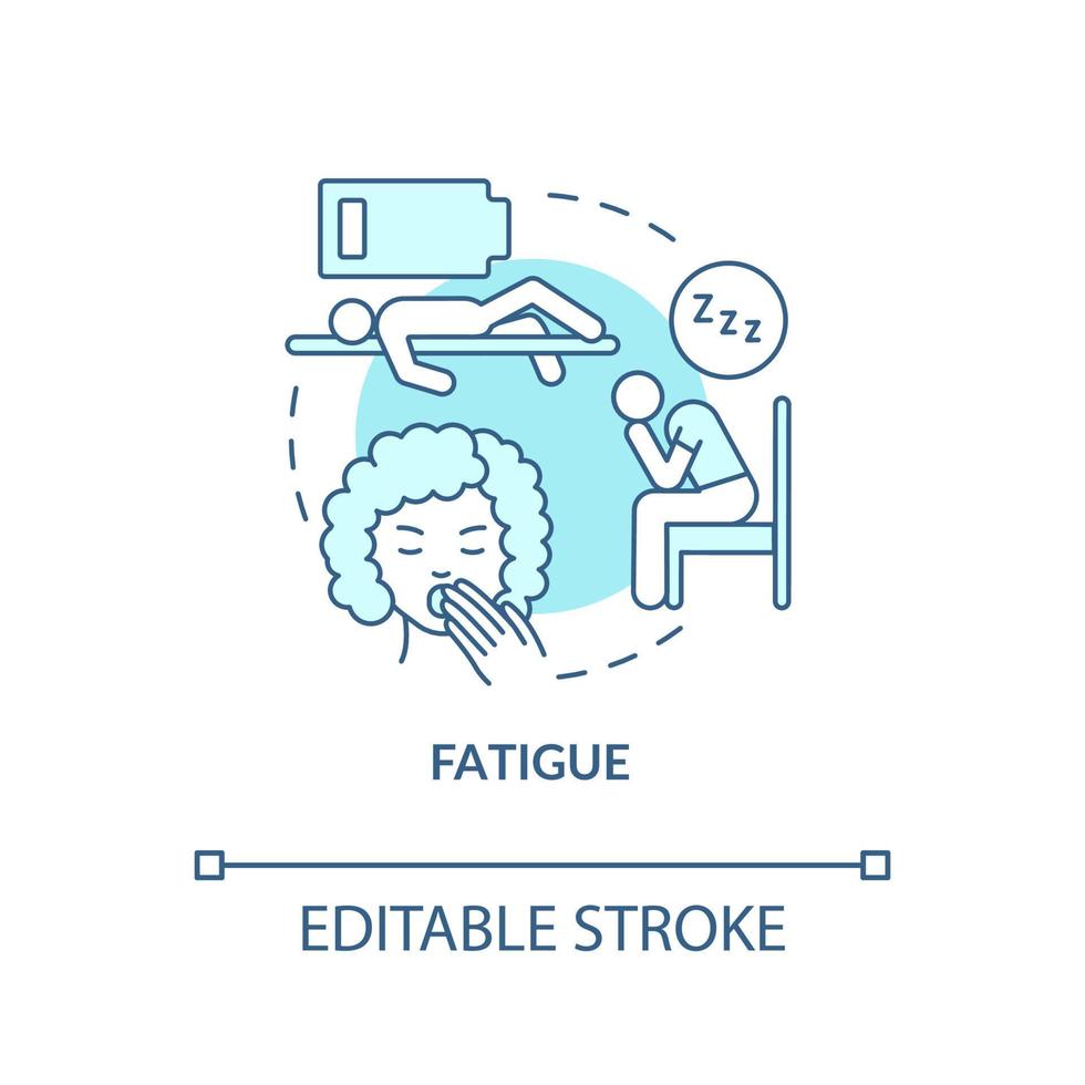 Fatigue blue concept icon. Fluid, electrolytes loss can cause fatigue. Low energy, weakness. Dehydration abstract idea thin line illustration. Vector isolated outline color drawing. Editable stroke