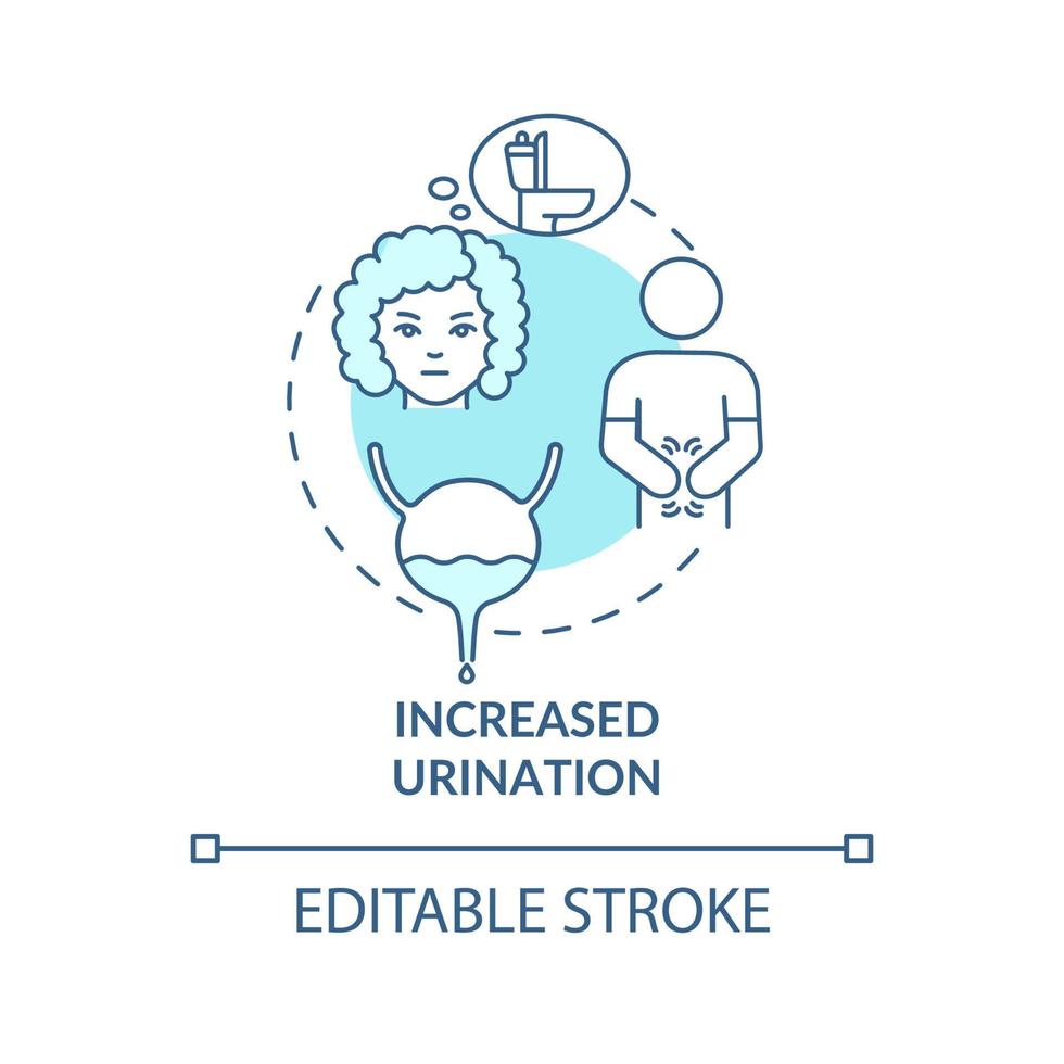 Increased urination blue concept icon. Frequent peeing causes dehydration. Sign of diabetes. Fluid loss abstract idea thin line illustration. Vector isolated outline color drawing. Editable stroke