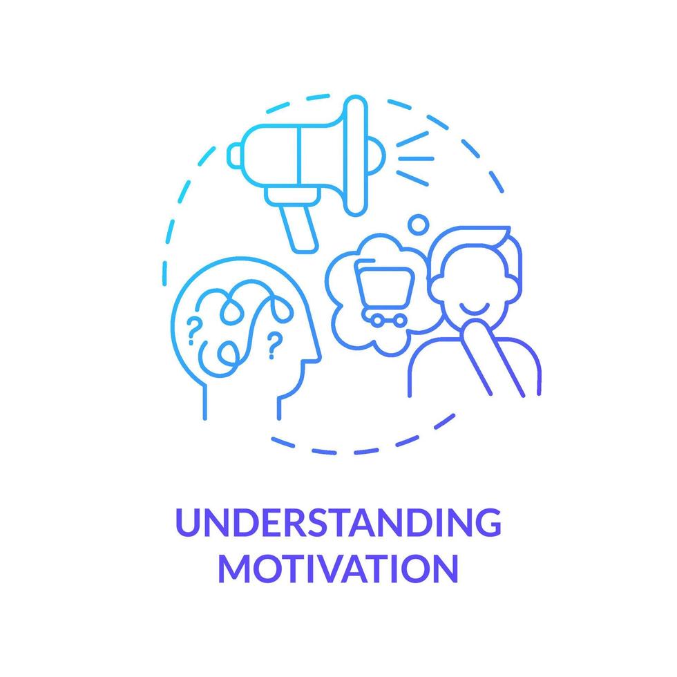 Understanding motivation blue gradient concept icon. Factors that make you buy. Real emotions and thoughts. Consumerism abstract idea thin line illustration. Vector isolated outline color drawing