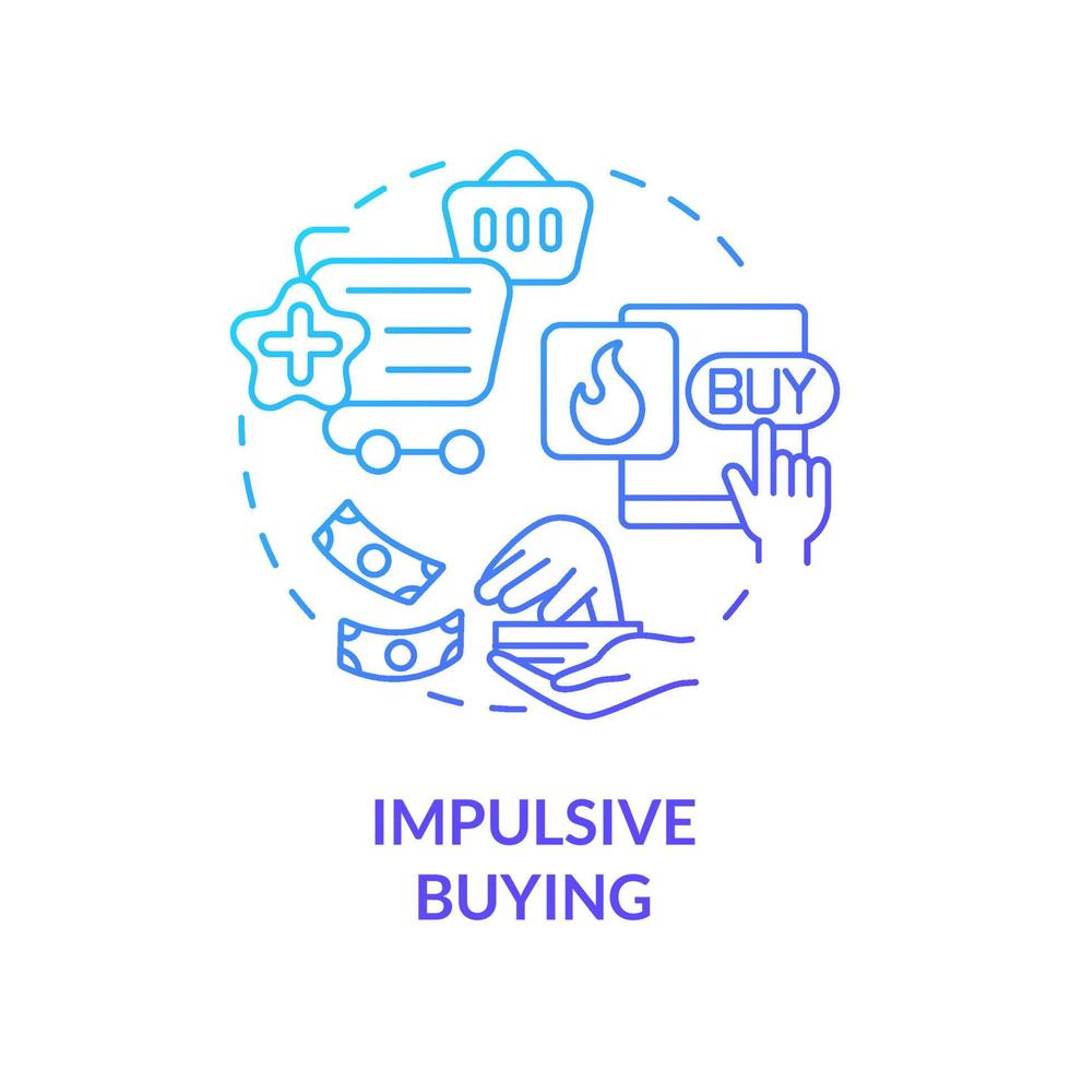 Impulsive buying blue gradient concept icon. Decide to buy just before buying. Excessive buying. Unplanned purchasing abstract idea thin line illustration. Vector isolated outline color drawing