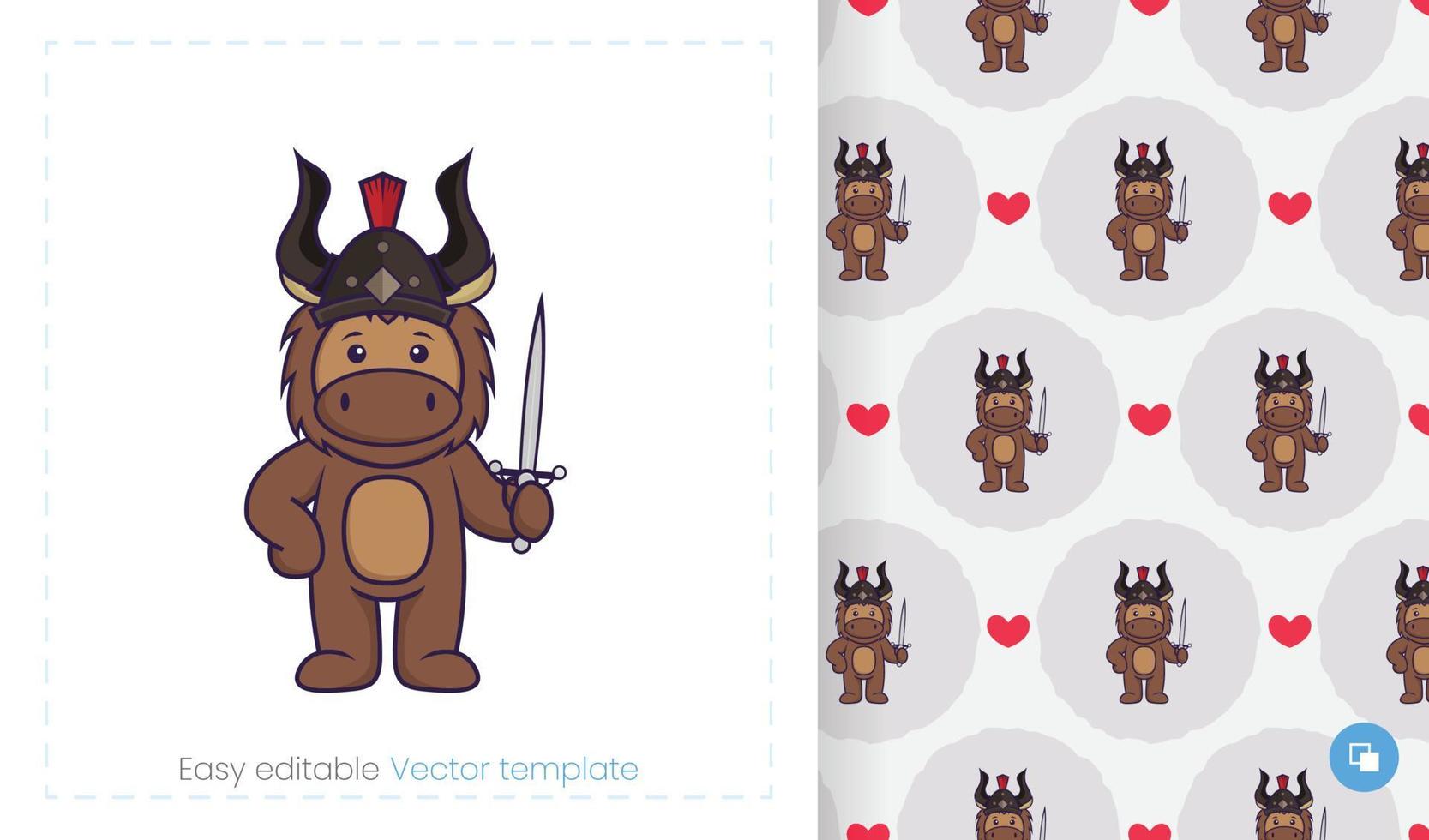 Cute bull mascot character. Can be used on stickers, patches, textiles, paper, cloth and others. vector
