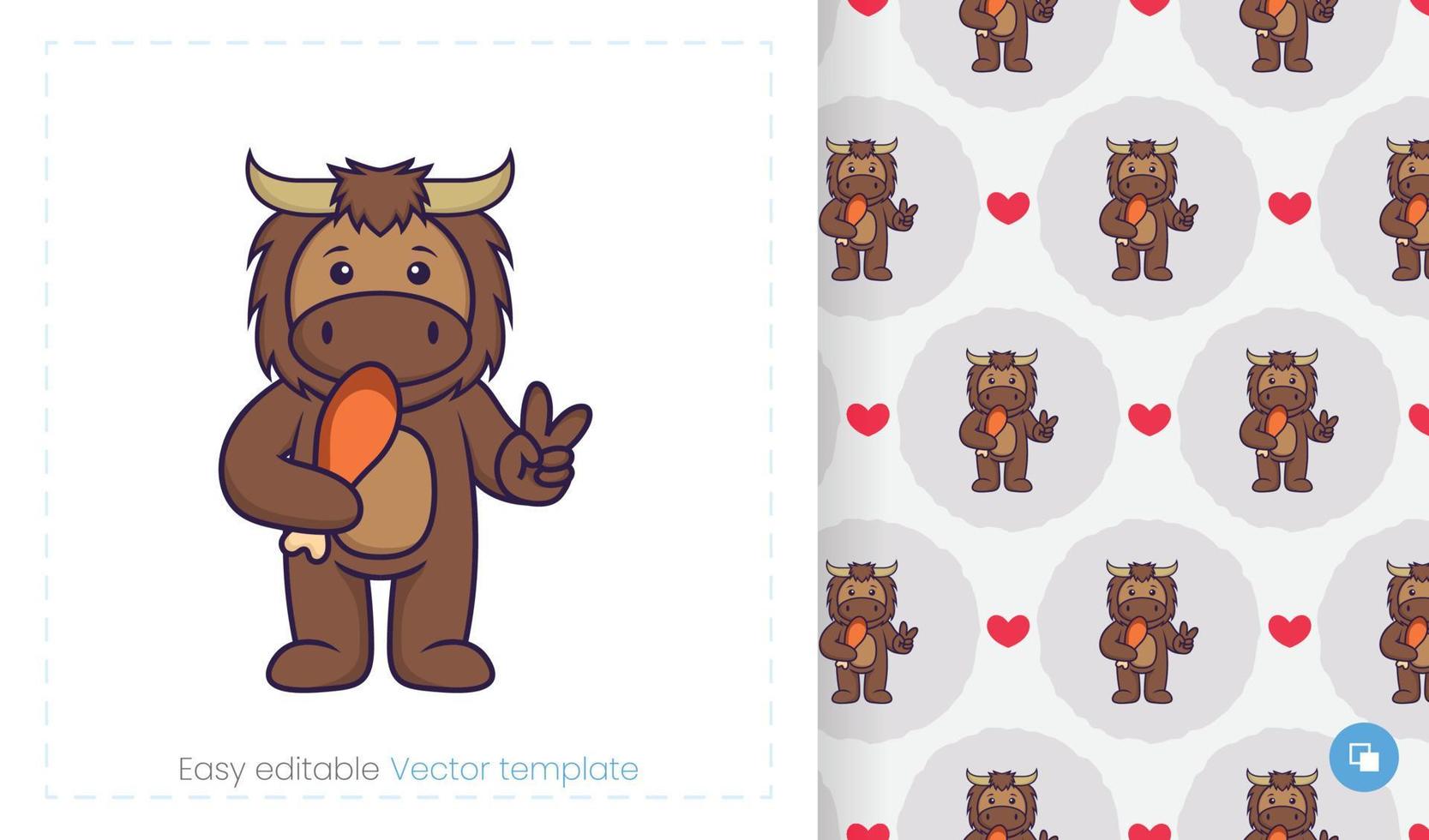 Cute bull mascot character. Can be used on stickers, patches, textiles, paper, cloth and others. vector