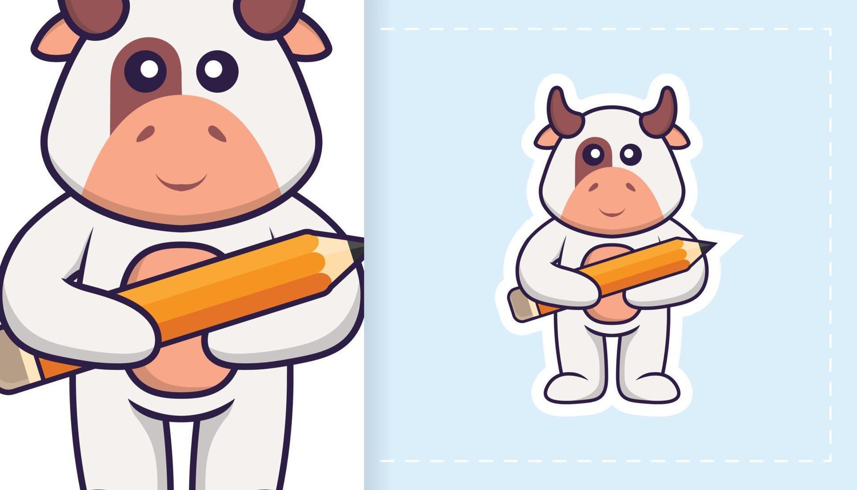 lindo personaje de mascota de vaca. se puede utilizar para pegatinas, parches, textiles, papel. ilustración vectorial vector