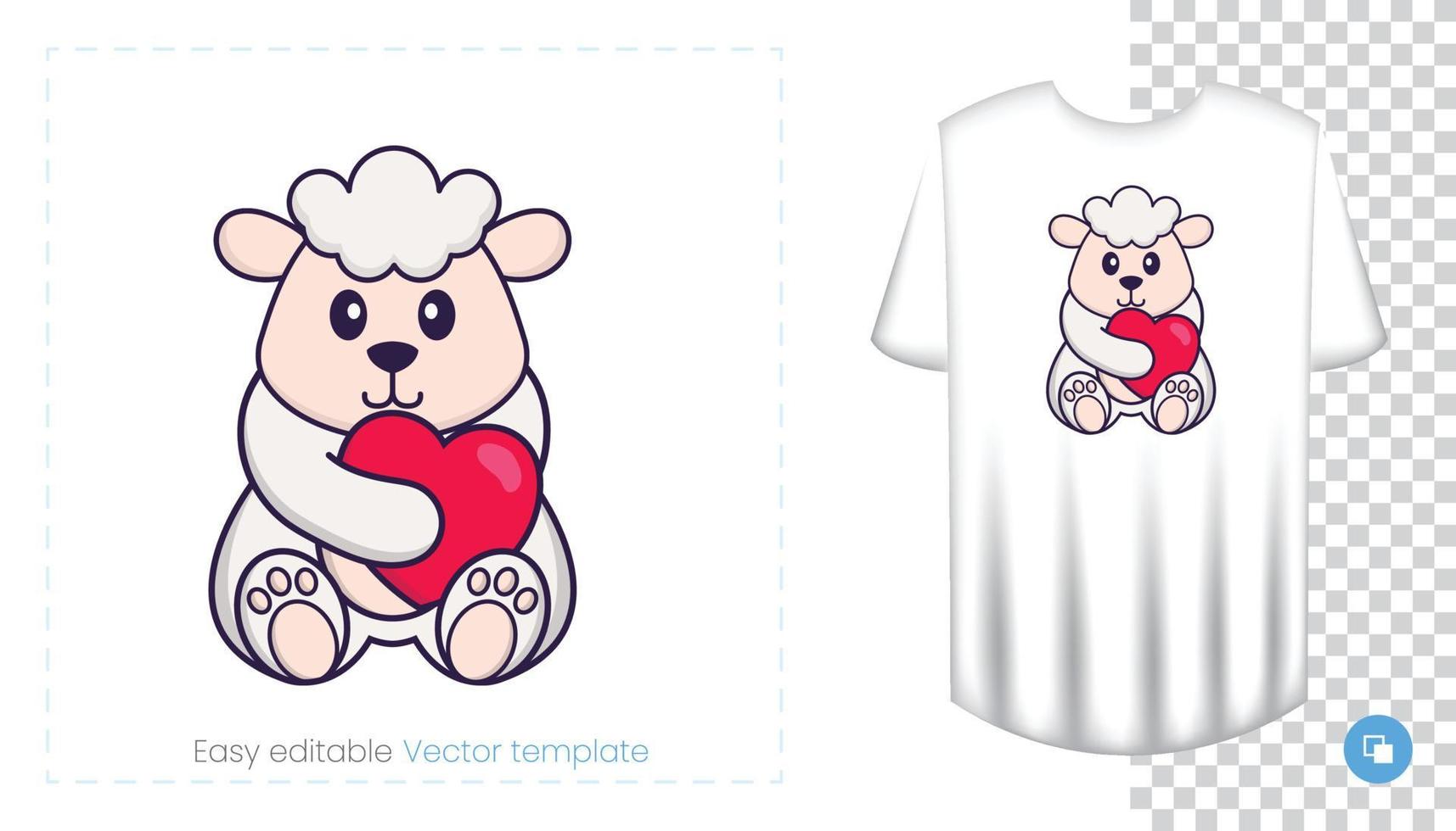 lindo personaje de oveja. estampados en camisetas, sudaderas, fundas para móviles, souvenirs. Ilustración de vector aislado sobre fondo blanco.